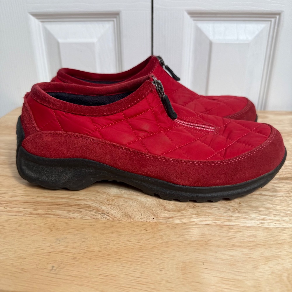 Lands End Quilted Zip Snow Moccasin 6.5 Red Gorpcore Winter Slip On Shoes